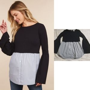 Motherhood black babydoll bell sleeve maternity to